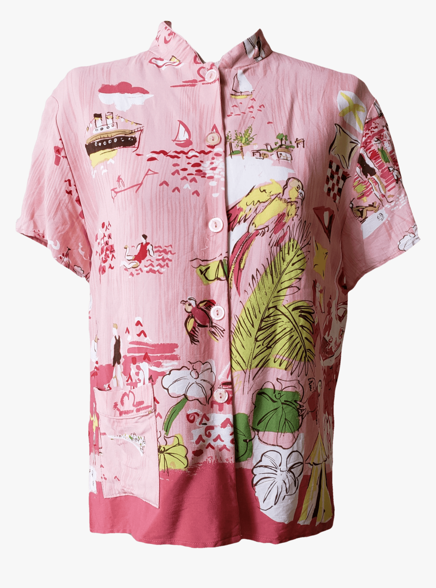 Pink Beach Vacation Button Up Blouseby Mica - Active Shirt, HD Png Download, Free Download