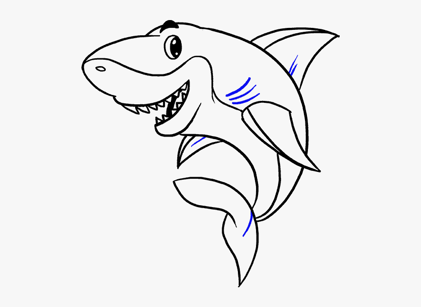 How To Draw Shark - Cartoon Shark Line Drawing, HD Png Download, Free Download