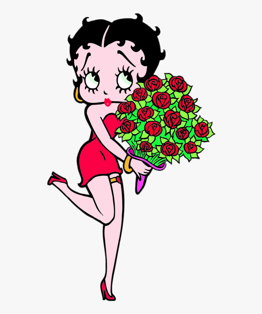 Betty Boop Holding Bunch Of Roses - Betty Boop Dessin Animé, HD Png Download, Free Download