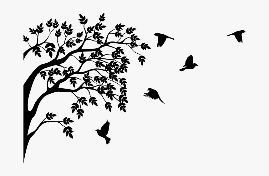 Tree Silhouette With Birds Png, Transparent Png, Free Download