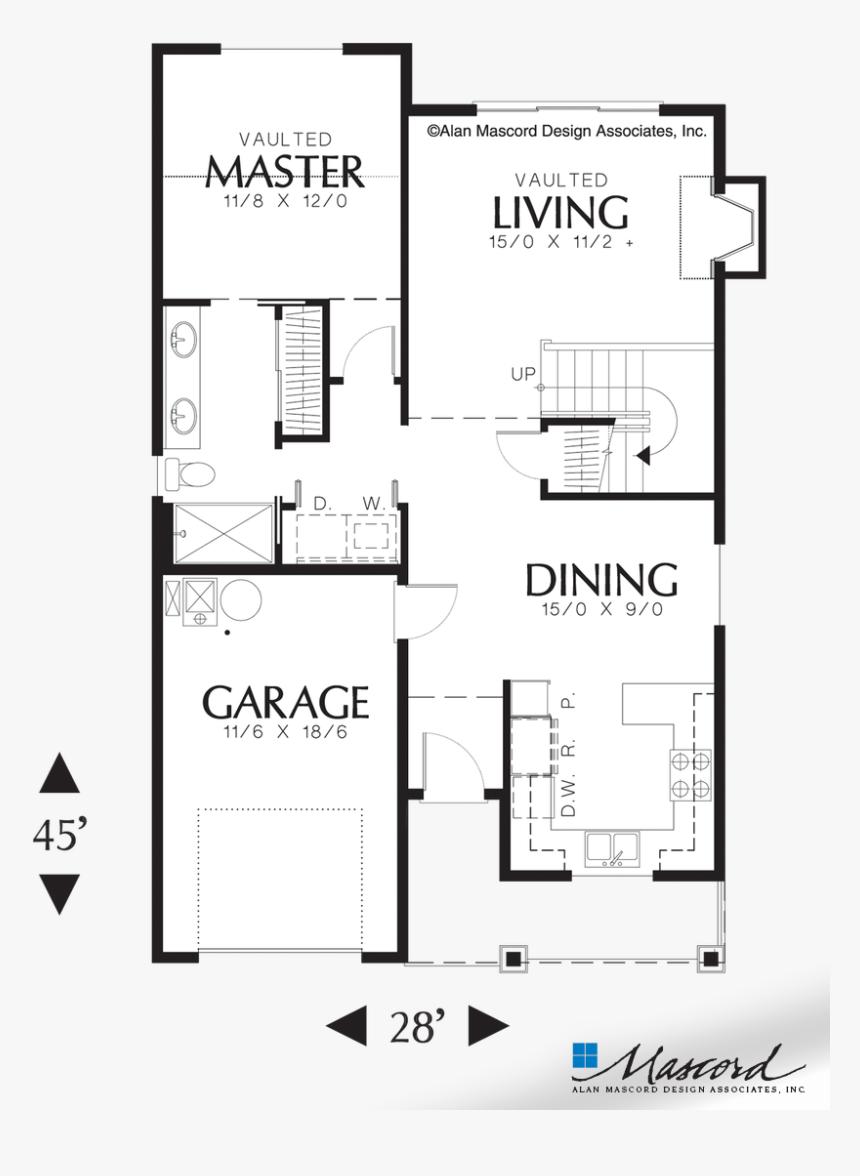 Main Floor Plan Of Mascord Plan - Square Foot House Plans, HD Png Download, Free Download