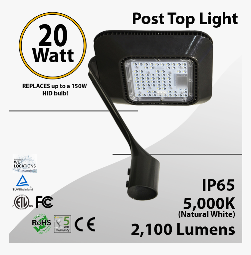20w Led Landscaping Top Of Post Light 2100 Lm 5000k - Light, HD Png Download, Free Download
