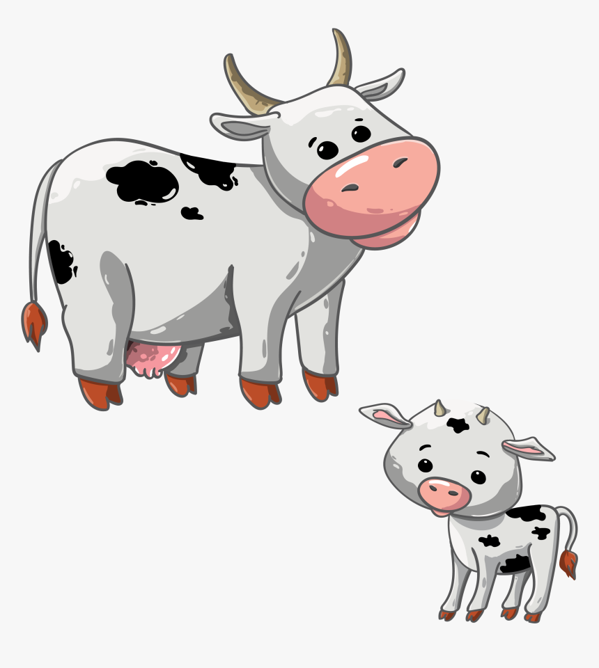 Pictures Of A Cartoon Cow - Cow And Calf Images Cartoon, HD Png Download, Free Download