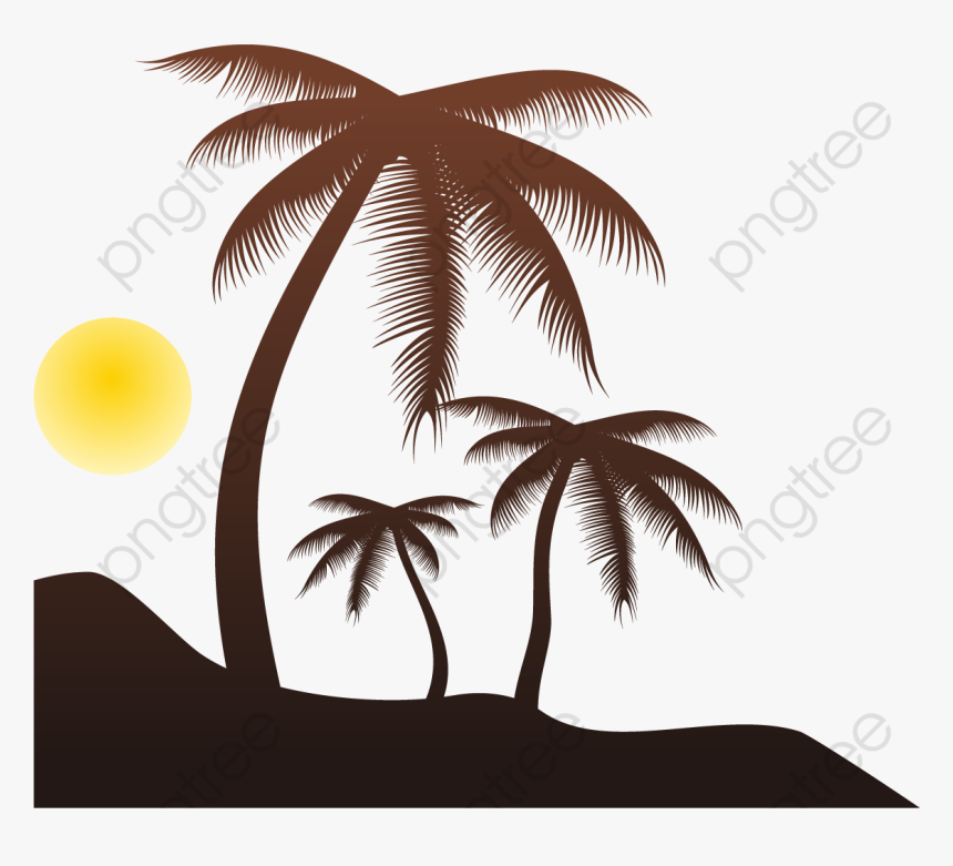 Palm Trees On The Beach Palm Tree Clipart Sun - Beach Coconut Tree Drawing, HD Png Download, Free Download