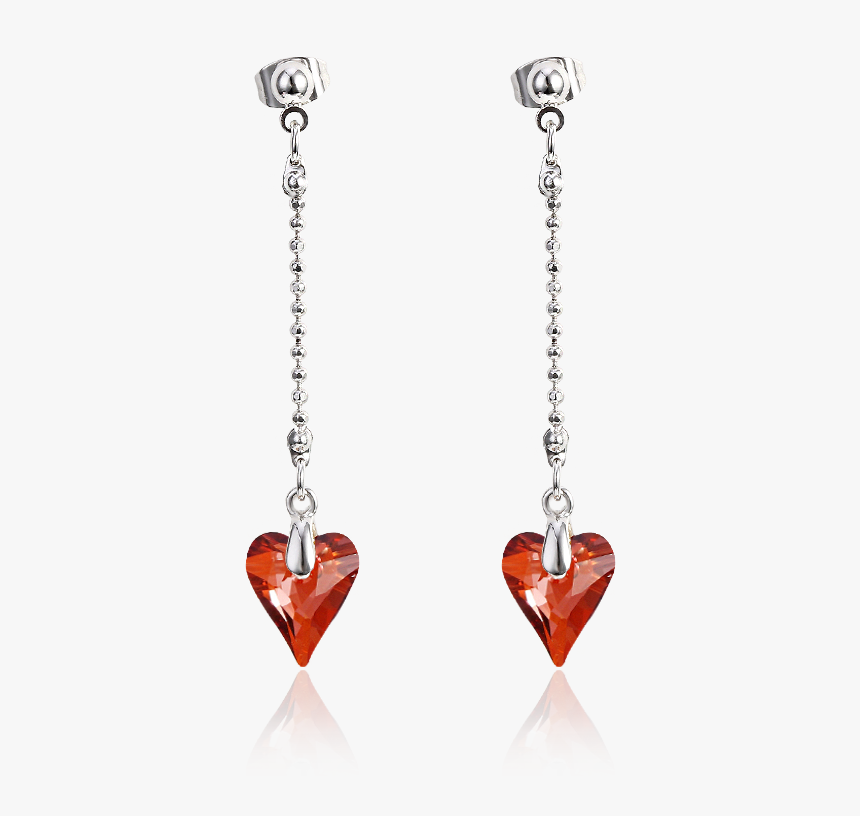 Aretes Largos De Corazón Swarovski Color Rojo - Earrings, HD Png Download, Free Download