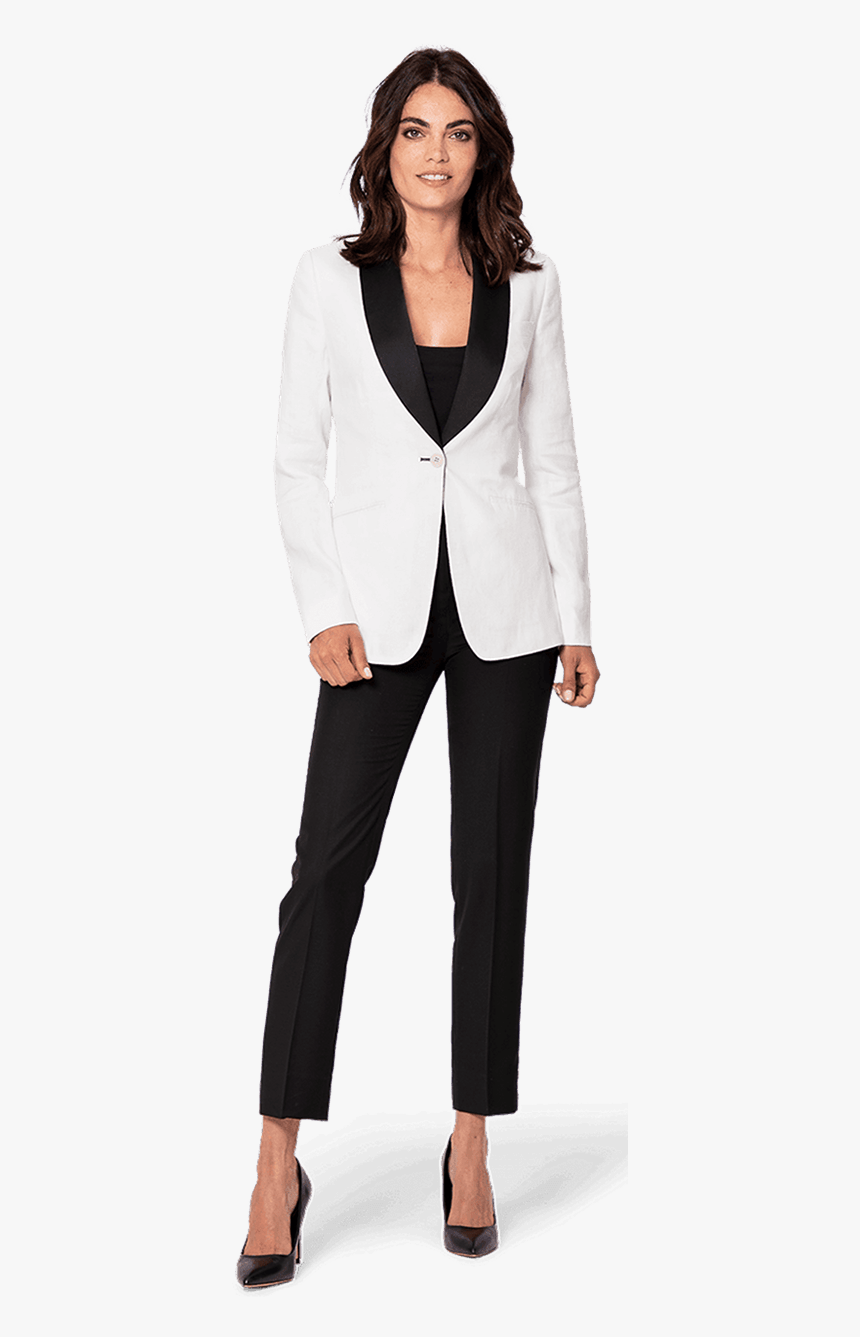 White Polyester Tuxedo-conpading3 - Black And White Suit Woman, HD Png Download, Free Download