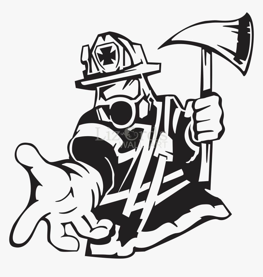 Firefighter Text Sticker Line Art Silhouette - Firefighter Man Vector, HD Png Download, Free Download