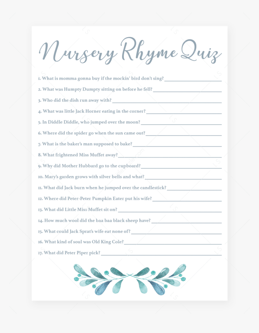 Blue And Silver Baby Shower Games Nursery Rhyme Quiz - Baby Names Shower Game, HD Png Download, Free Download