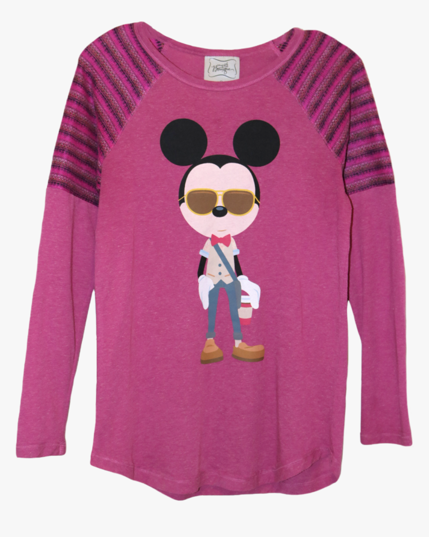 A Pink Long Sleeve Shirt With A Illustration Of Mickey - Sweater, HD Png Download, Free Download