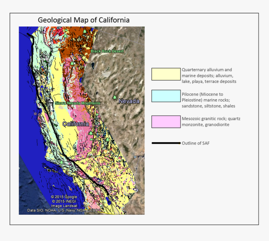 The Legend Specifies The Main 3 Lithologies Seen Along - California, HD Png Download, Free Download