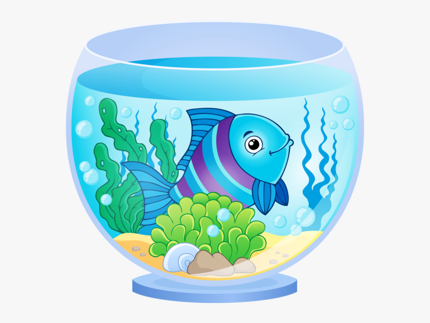 Fish In Pond Clipart No Watermark Png Black And White - Fish In Tank Cartoon, Transparent Png, Free Download