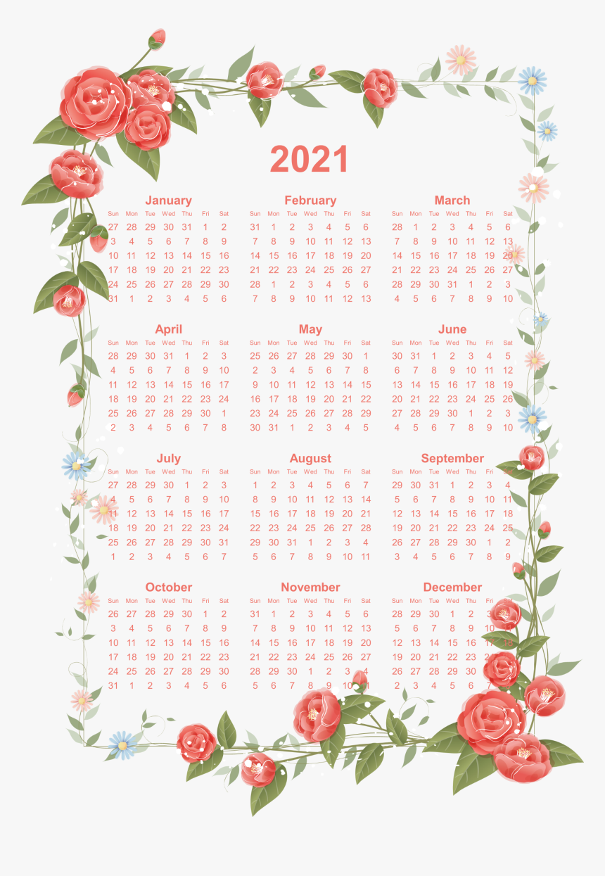 2021 Calendar Transparent Background - 2019 Calendar Printable Floral, HD Png Download, Free Download