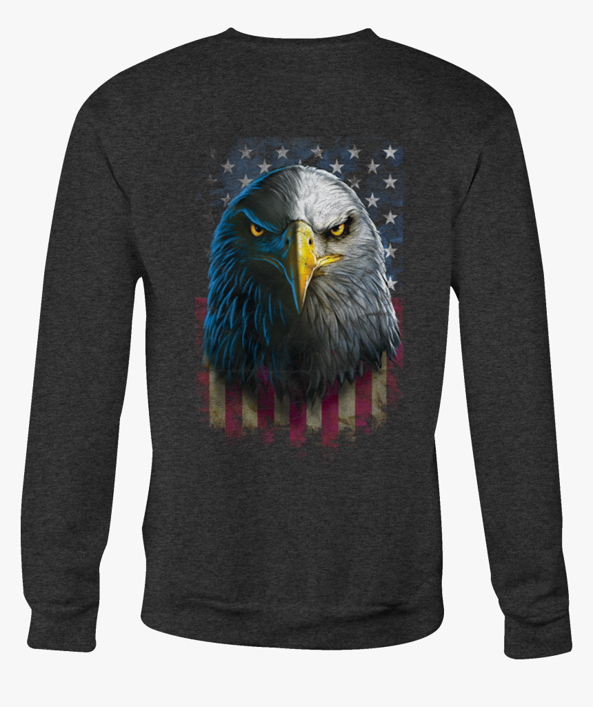 Crewneck Sweatshirt Eagle Stare Veritcal American Flag - Long-sleeved T-shirt, HD Png Download, Free Download