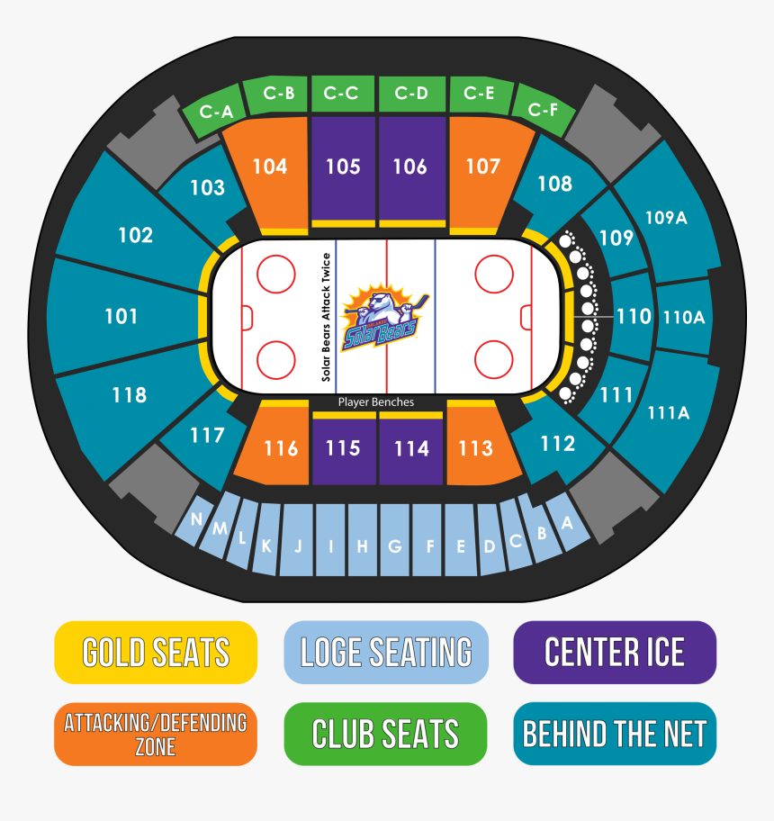 Amway Center Seating Map For Orlando Solar Bears 2018-19 - Solar Bears Seating Map, HD Png Download, Free Download