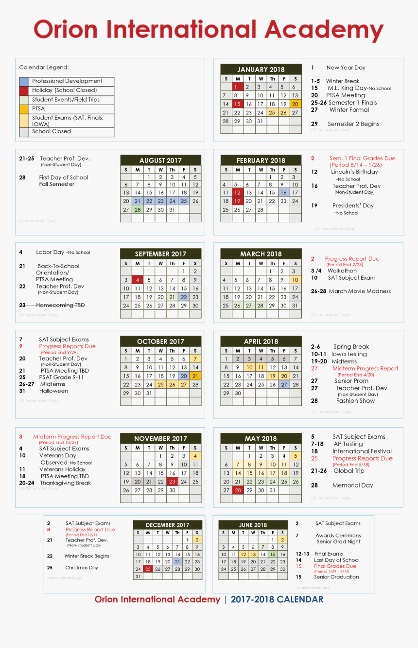 Orion International Academy Calendar, HD Png Download, Free Download