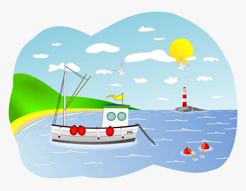 Coastal Fishing Boat Scene Icons Png - Cartoon Coast, Transparent Png, Free Download