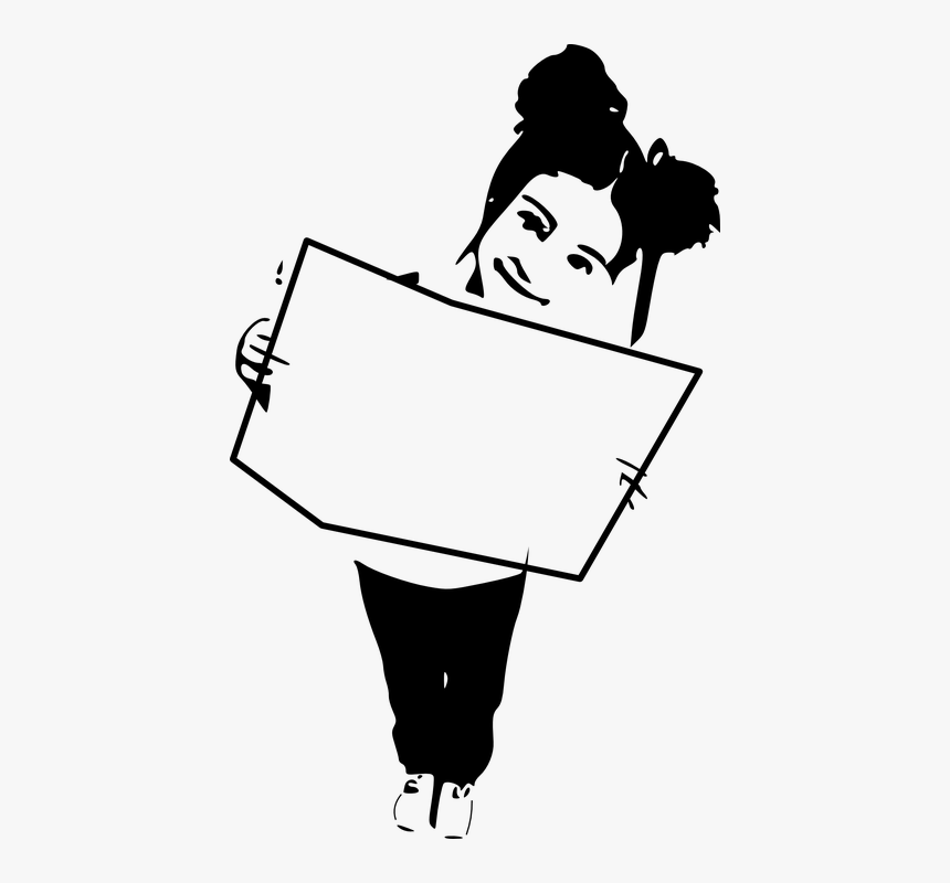 Girl Holding A Sign Drawing, HD Png Download, Free Download