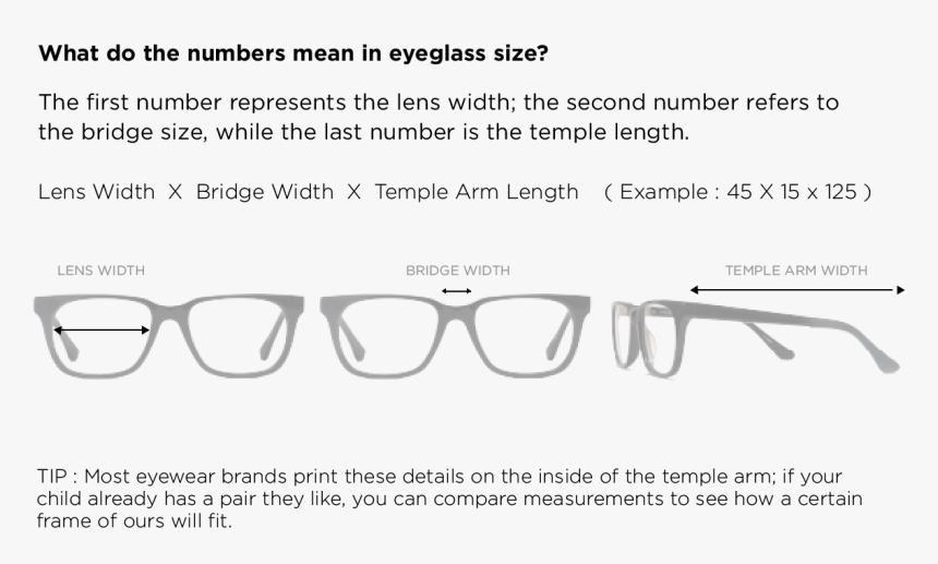 Kids Eyeglass Sizing - Numbers On The Arm, HD Png Download, Free Download