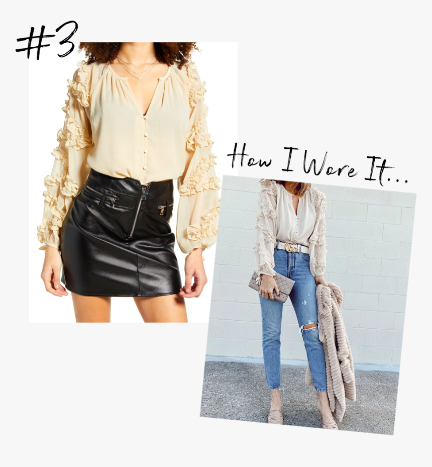 Nordstrom Topshop Cream Ruffle Peasant Top With Levi’s - Fashion, HD Png Download, Free Download