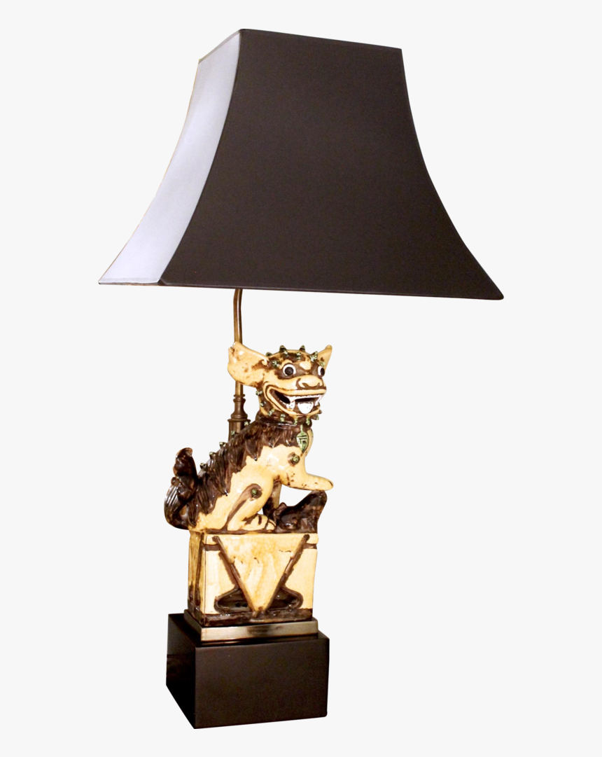 Chinese Yellow Glazed Ceramic Foo Dog Lamp - Lampshade, HD Png Download, Free Download