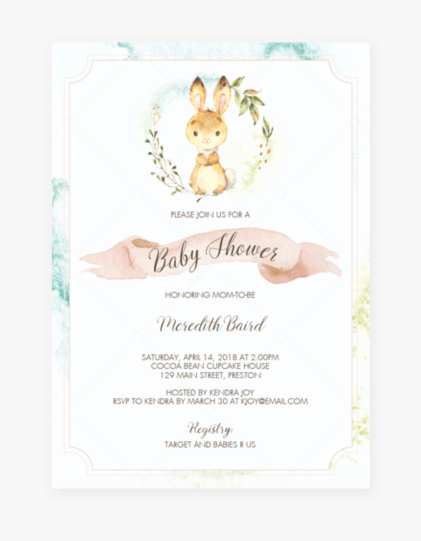 Bunny Baby Shower Invitation Template By Littlesizzle"
 - Rabbit, HD Png Download, Free Download