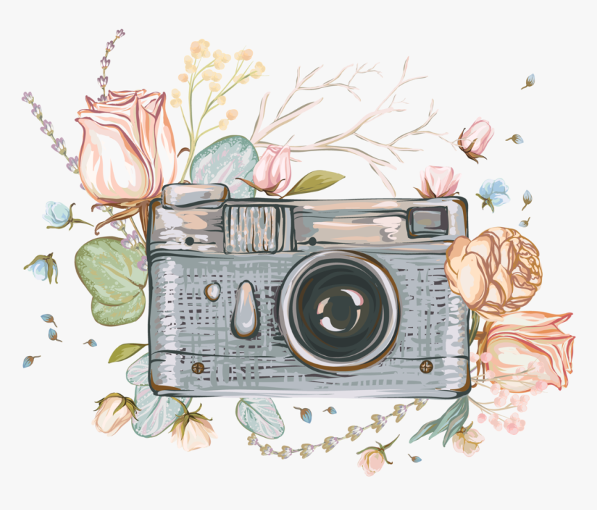 Collection Of Free Camera Drawing Flower Download On - Watercolor Vintage Camera Clipart, HD Png Download, Free Download