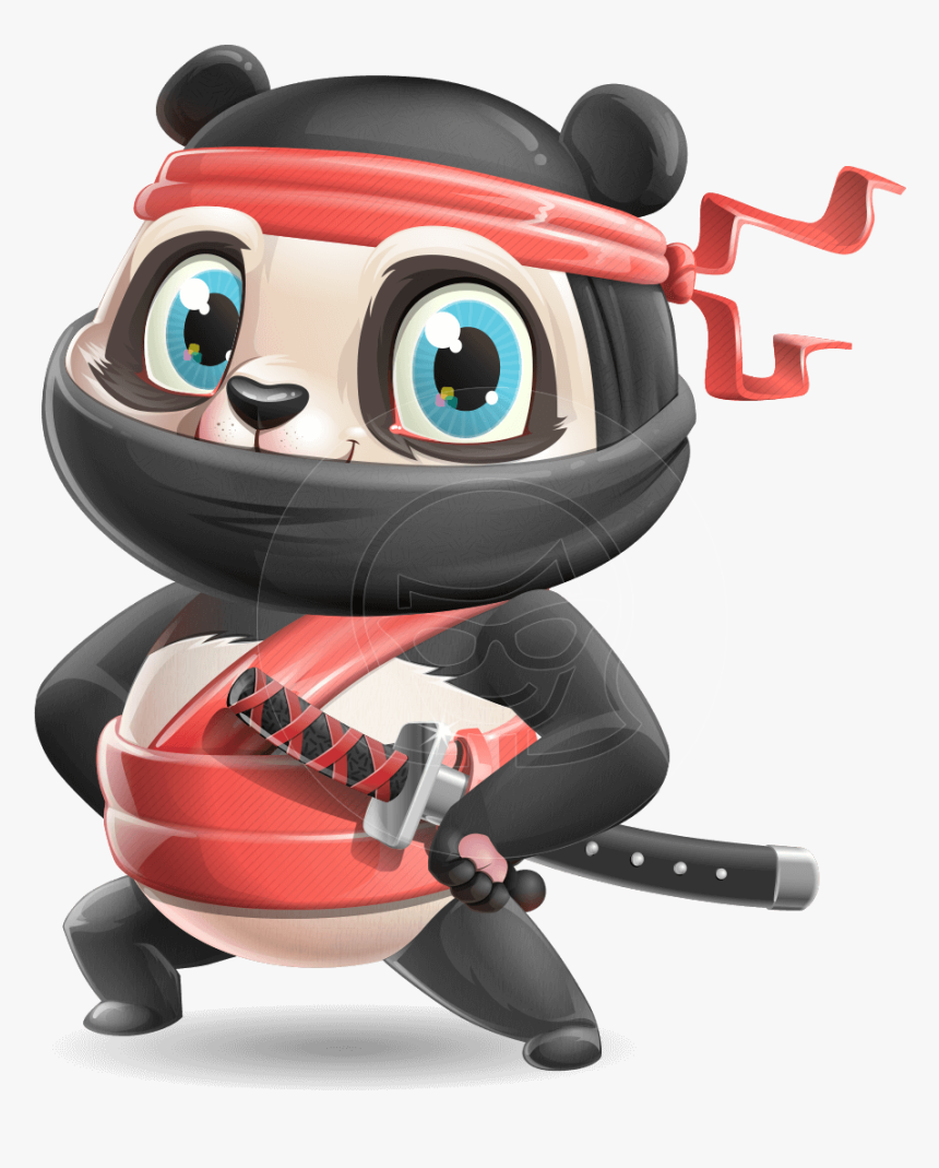 Ninja Panda Vector Cartoon Character - Ninja Panda Cartoon, HD Png Download, Free Download