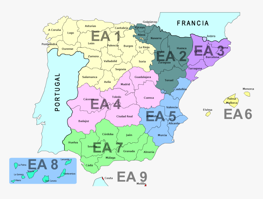 The Nine Spanish Amateur Radio Call Districts [zoom] - Atlas, HD Png Download, Free Download