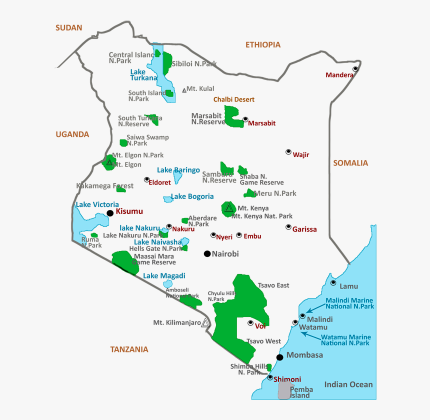 Lakes In Kenya Map Major Lakes, National Parks, And Reserves In Kenya - Major Lakes In Kenya,  Hd Png Download - Kindpng