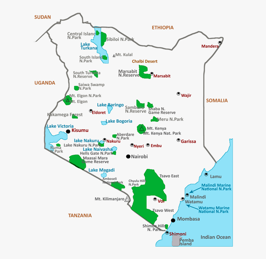 Major Lakes, National Parks, And Reserves In Kenya - Major Lakes In Kenya, HD Png Download, Free Download