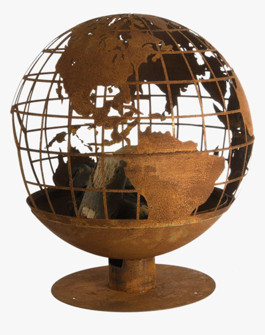 Fire Ball Laser Cut Rust Globe - Globe, HD Png Download, Free Download