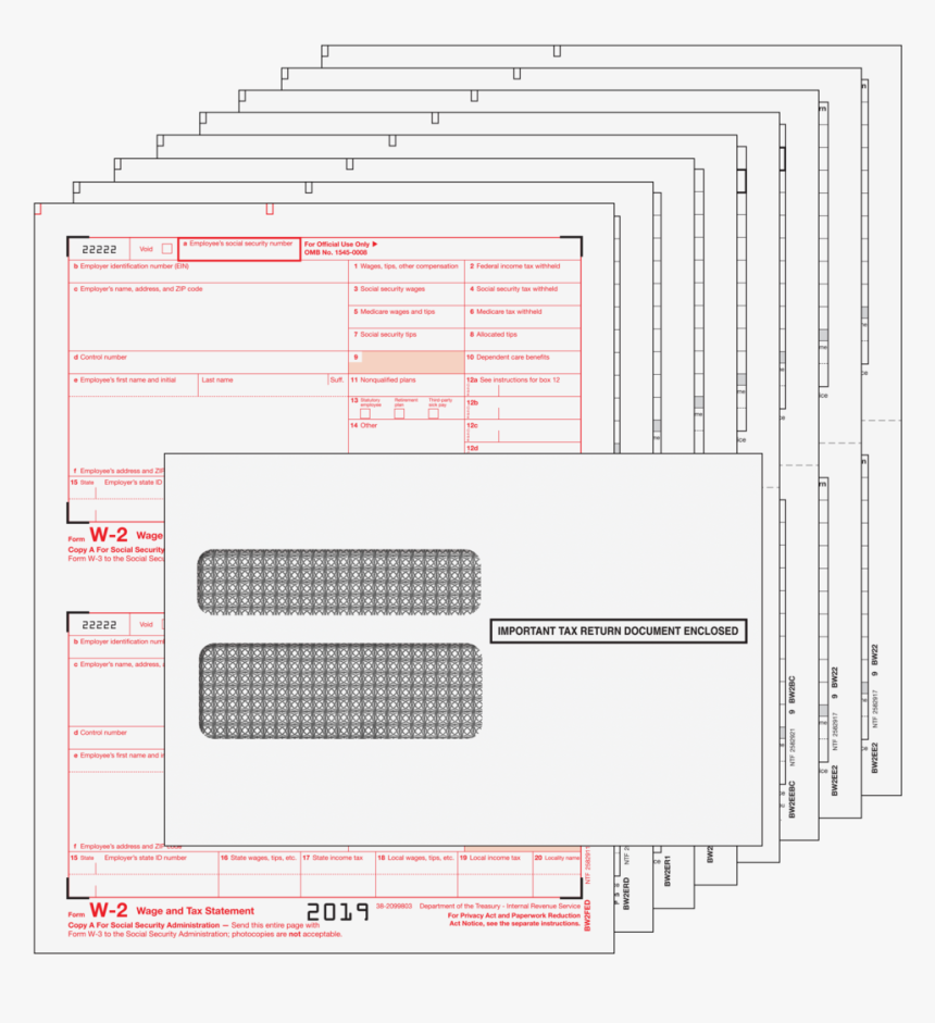 W-2 Laser 8 Part Bonus Set - Printing W2 On Quickbooks, HD Png Download, Free Download