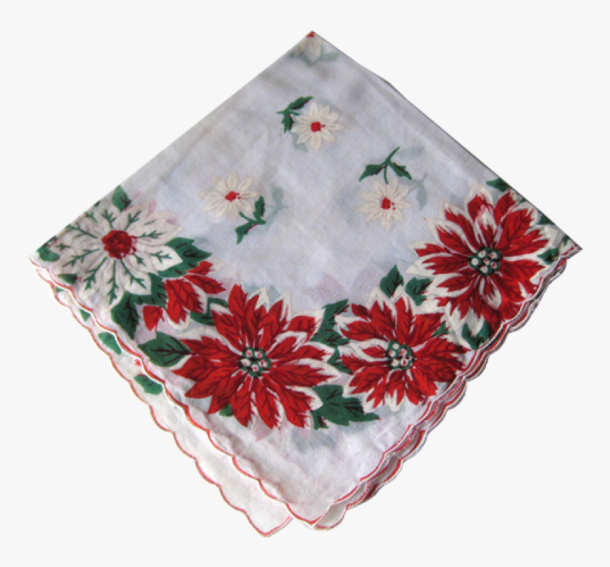 Vintage Christmas Holiday Poinsettia Handkerchief Png - Handkerchief Png, Transparent Png, Free Download