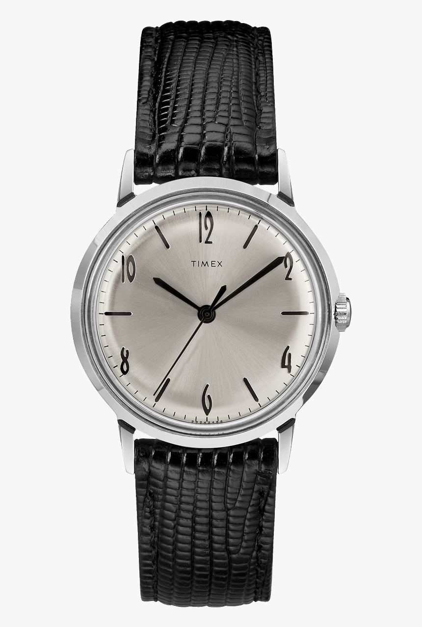 Hand Wound 34mm Leather Strap Watch Black/silver Tone - Timex Marlin Reissue, HD Png Download, Free Download