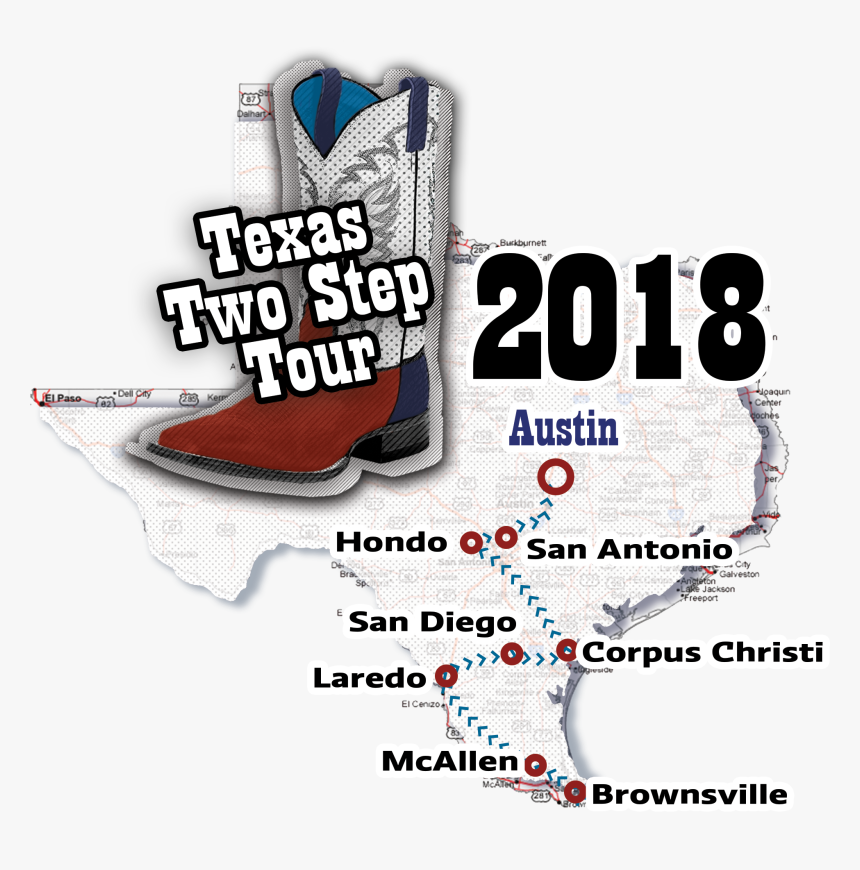 Texas Two Step Boot Tour Logo And Map Of Workforce - Boot, HD Png Download, Free Download