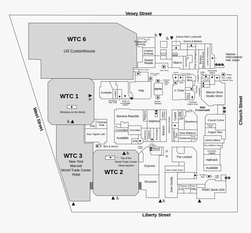 Map Of The Mall At The World Trade Center , Png Download - Original World Trade Center Mall Map, Transparent Png, Free Download