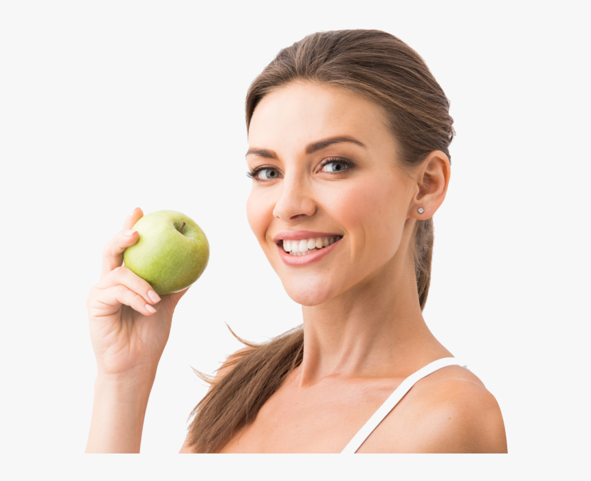 Dental Care Woman Smiling Holding Green Apple In West - Okay Natural Pure Facial Scrub, HD Png Download, Free Download