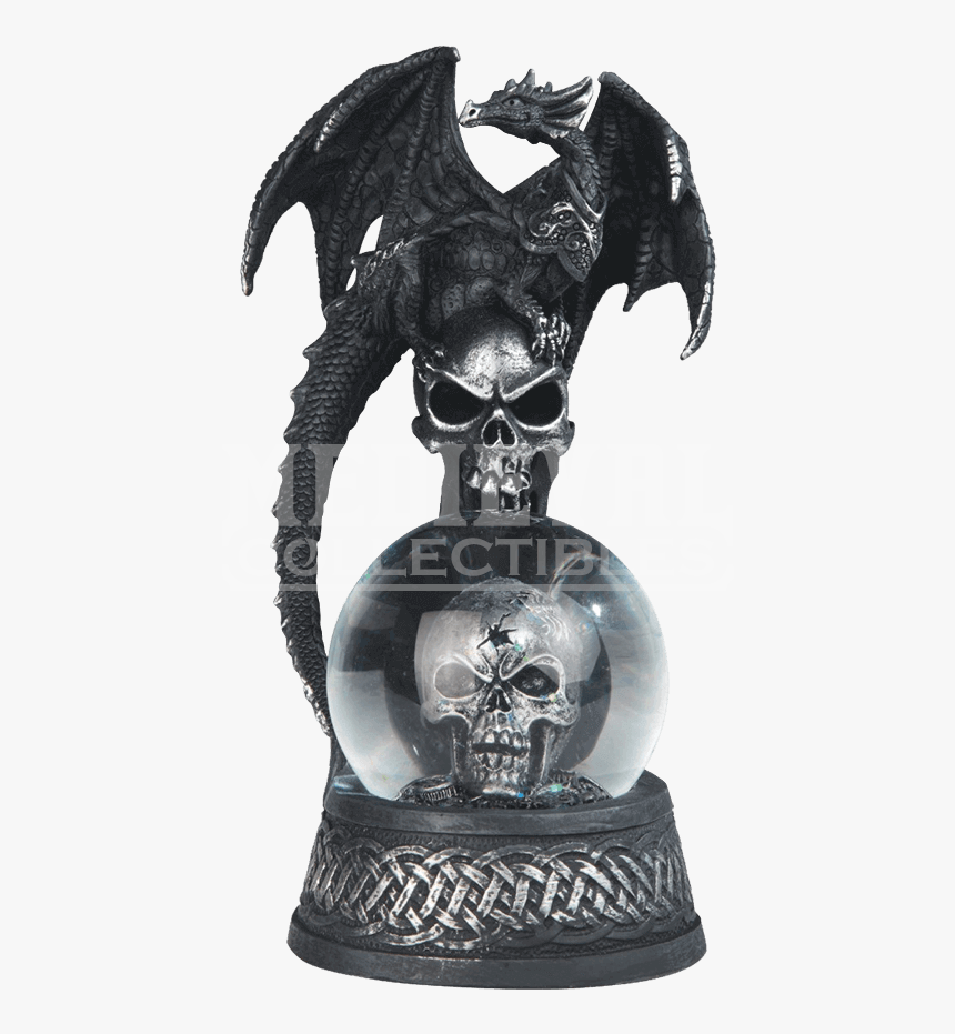 Black Dragon On Skull Snow Globe - Snow Globe, HD Png Download, Free Download