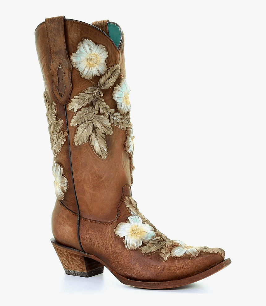 Corral Ladies Tobacco Hand Painted & Floral Woven Boots - Women Cowboy Boots Flower Print, HD Png Download, Free Download