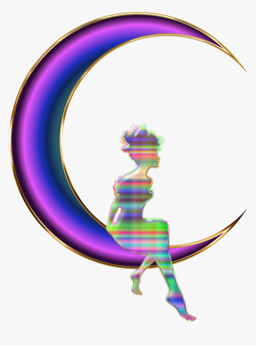 Chromatic Fairy Sitting On Crescent Moon - Portable Network Graphics, HD Png Download, Free Download