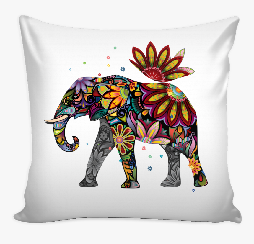 Floral Elephant Pillow Case, White Background"
 Class= - Multicolor Sunflower Elephant, HD Png Download, Free Download