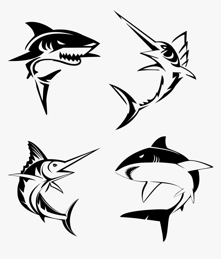 Transparent Blue Fish Clipart - Black And White Shark Clipart, HD Png Download, Free Download