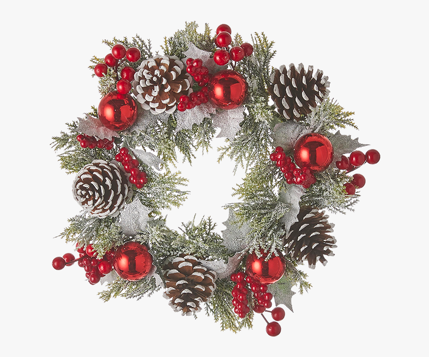 Wreath Green With Cones, Berries And Red Baubles, 30cm - Wreath, HD Png Download, Free Download