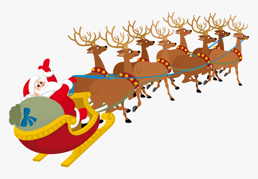 Santa Claus Reindeer Sled Clip Art - Santa Claus On His Sleigh Transparent Background, HD Png Download, Free Download