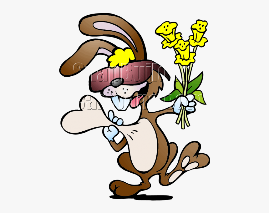 Rabbit Holding Heart And Flowers - Conejo Excitado, HD Png Download, Free Download