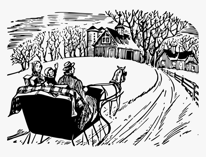 Sleigh Ride Clip Arts - Winter Scene Clipart Black And White, HD Png Download, Free Download