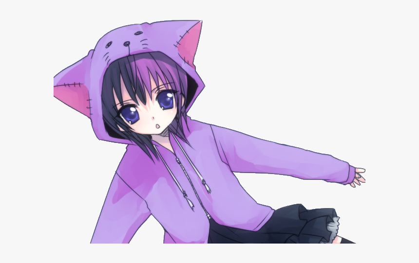 Anime Girls Neko Purple Cat, HD Png Download - kindpng.