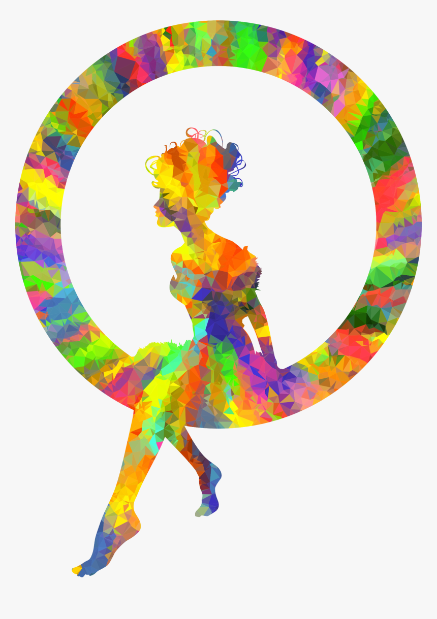 Low Poly Splash Of Color Fairy Sitting In A Circle - Woman Silhouette Png Color, Transparent Png, Free Download