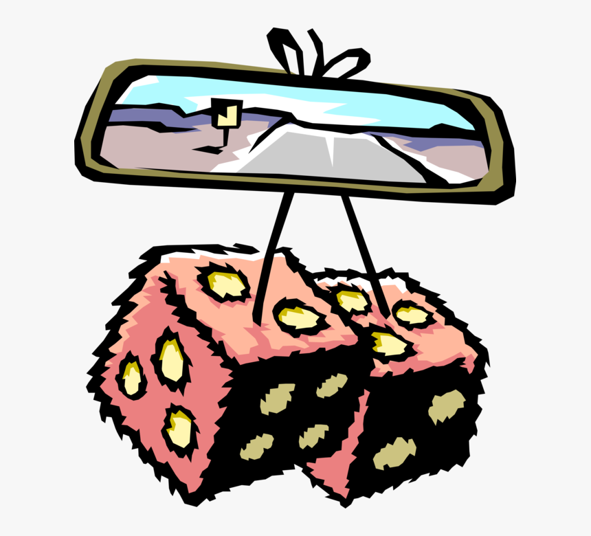 Vector Illustration Of Dice And Rear View Mirror In - Rear View Mirror Clip Art, HD Png Download, Free Download