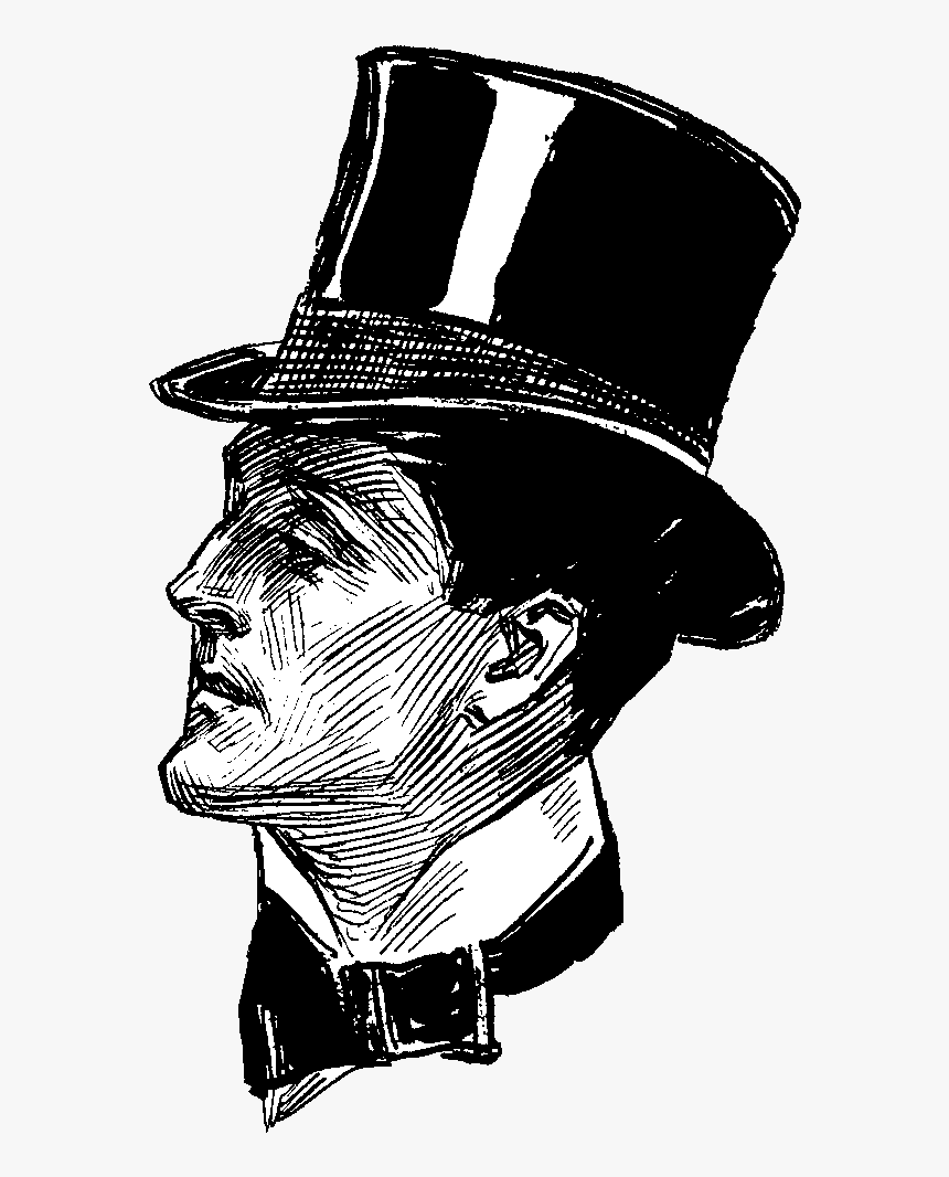 Hombre Con Sombrero De Copa Victoriano Vista Lateral - Vintage Top Hat Illustration, HD Png Download, Free Download